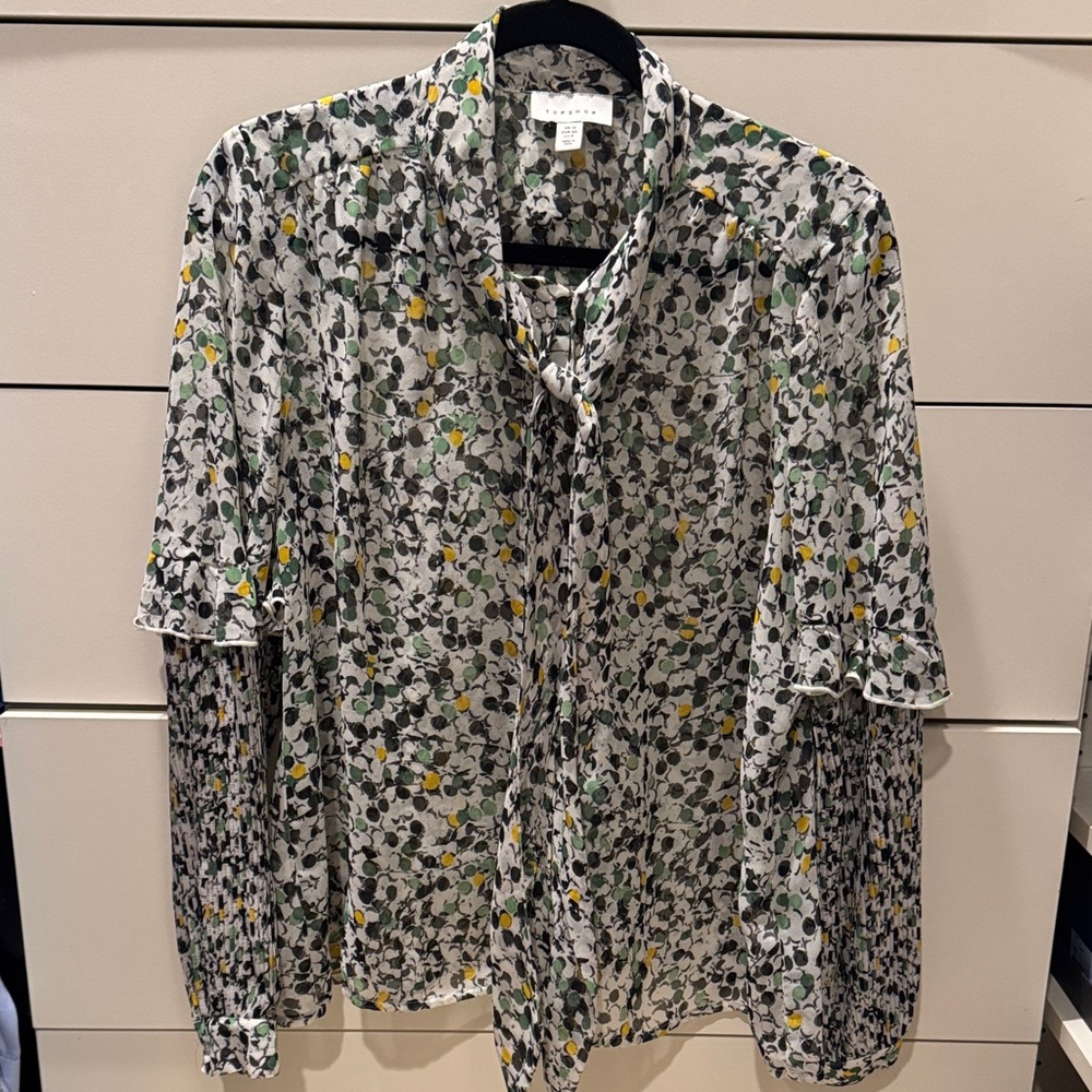 Topshop Black and Green and Yellow Blouse